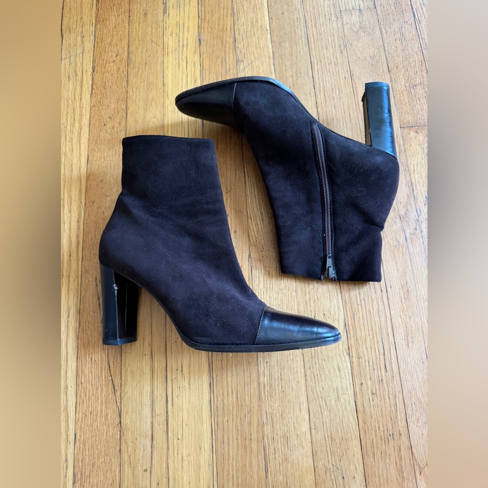Vintage Ralph Lauren Suede Heeled Ankle Boots w Leather Cap Toe Sz 9 1/2 - Picture 11 of 13